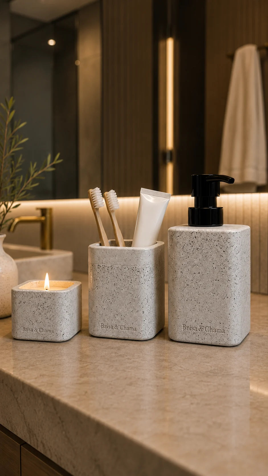 Kit Essência da Casa em concreto artesanal para banheiro e lavabo