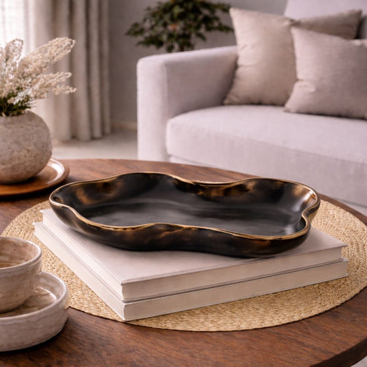 Bandeja Decorativa Orgânica – Noir Dourado