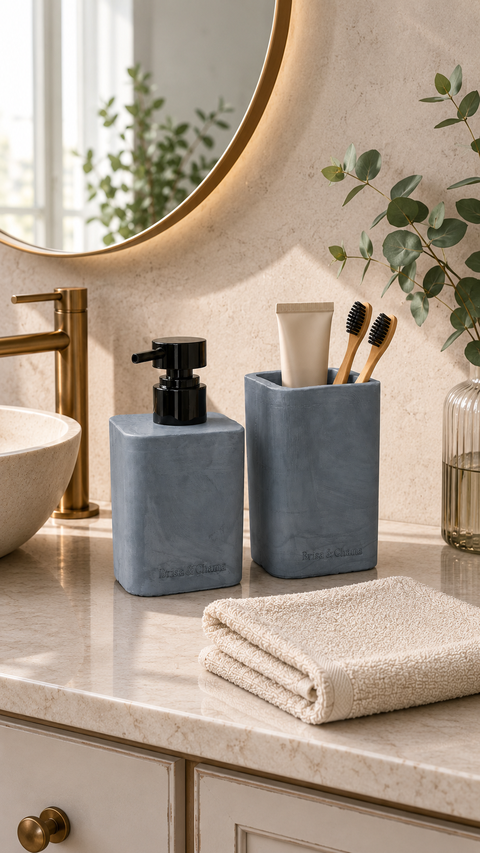 Kit Essência da Casa em concreto Azul Neblina para banheiro e lavabo