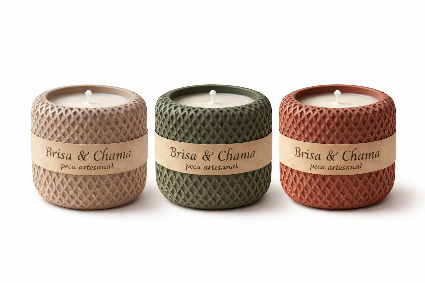 Opcoes de cores da vela aromatica artesanal em gesso Brisa & Chama