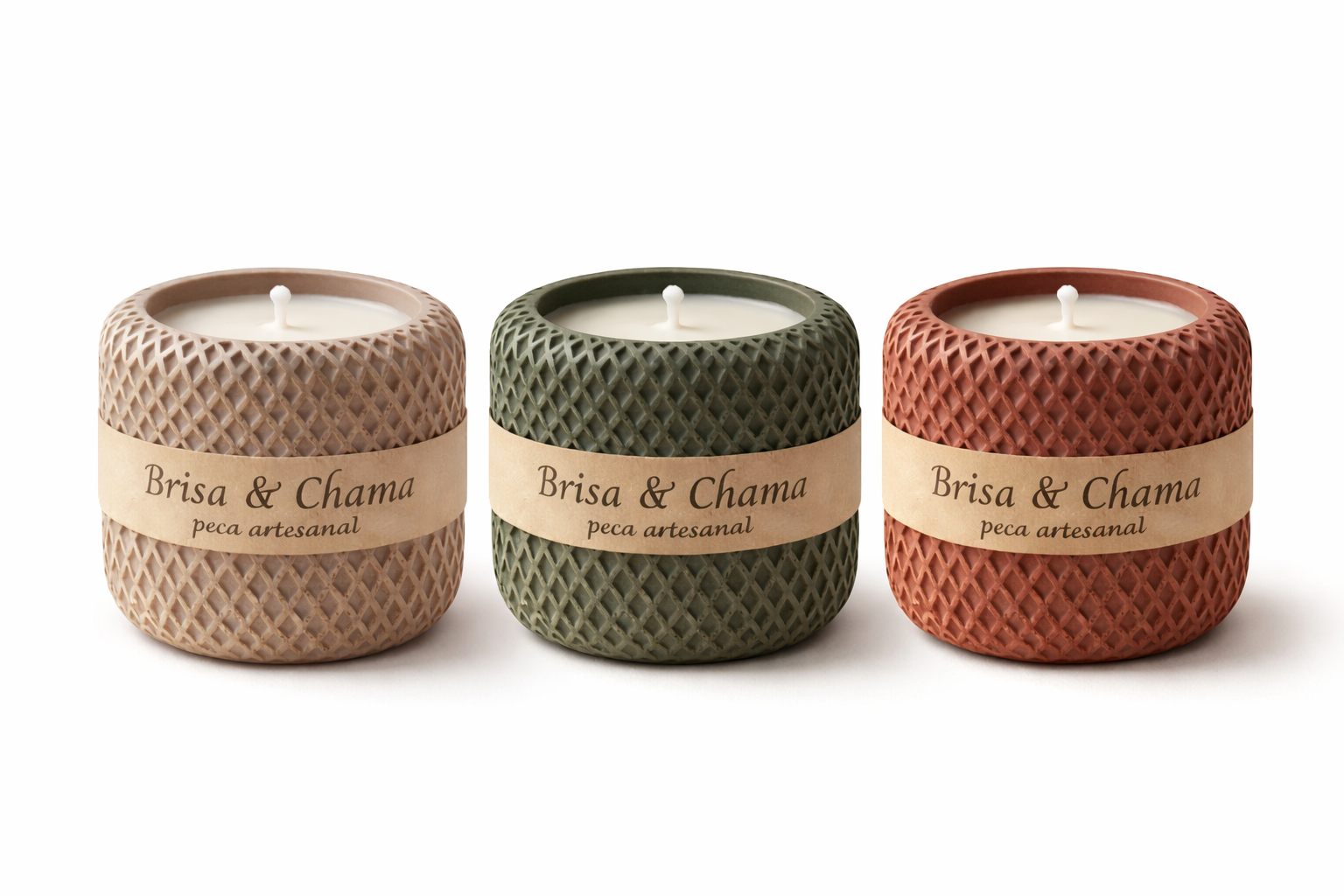 Opcoes de cores da vela aromatica artesanal em gesso Brisa & Chama