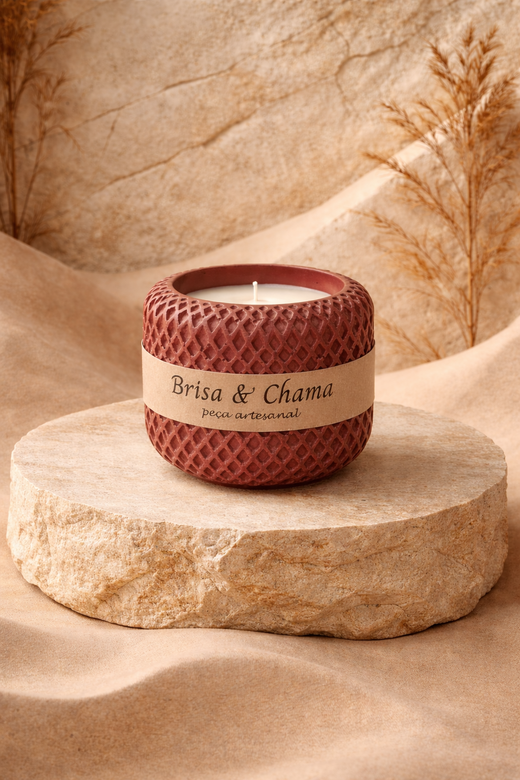 Vela aromatica artesanal em gesso terracota Brisa & Chama