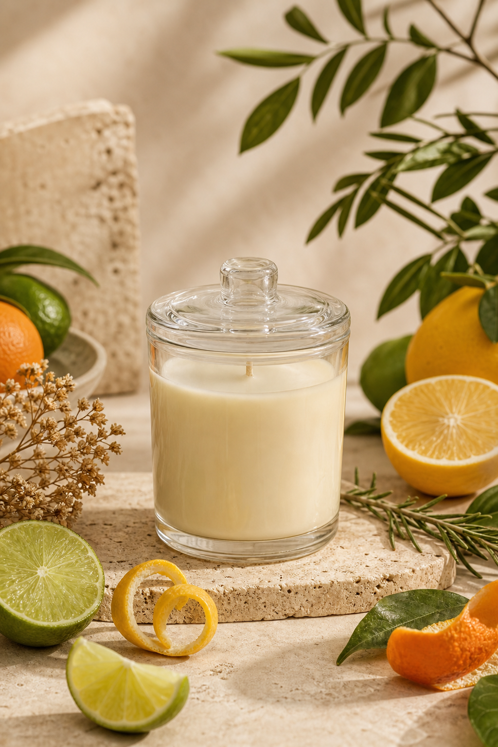 Vela Cítricos 150g em montagem premium com notas cítricas